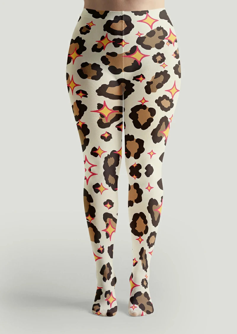 Ivory Leopard Star Tights