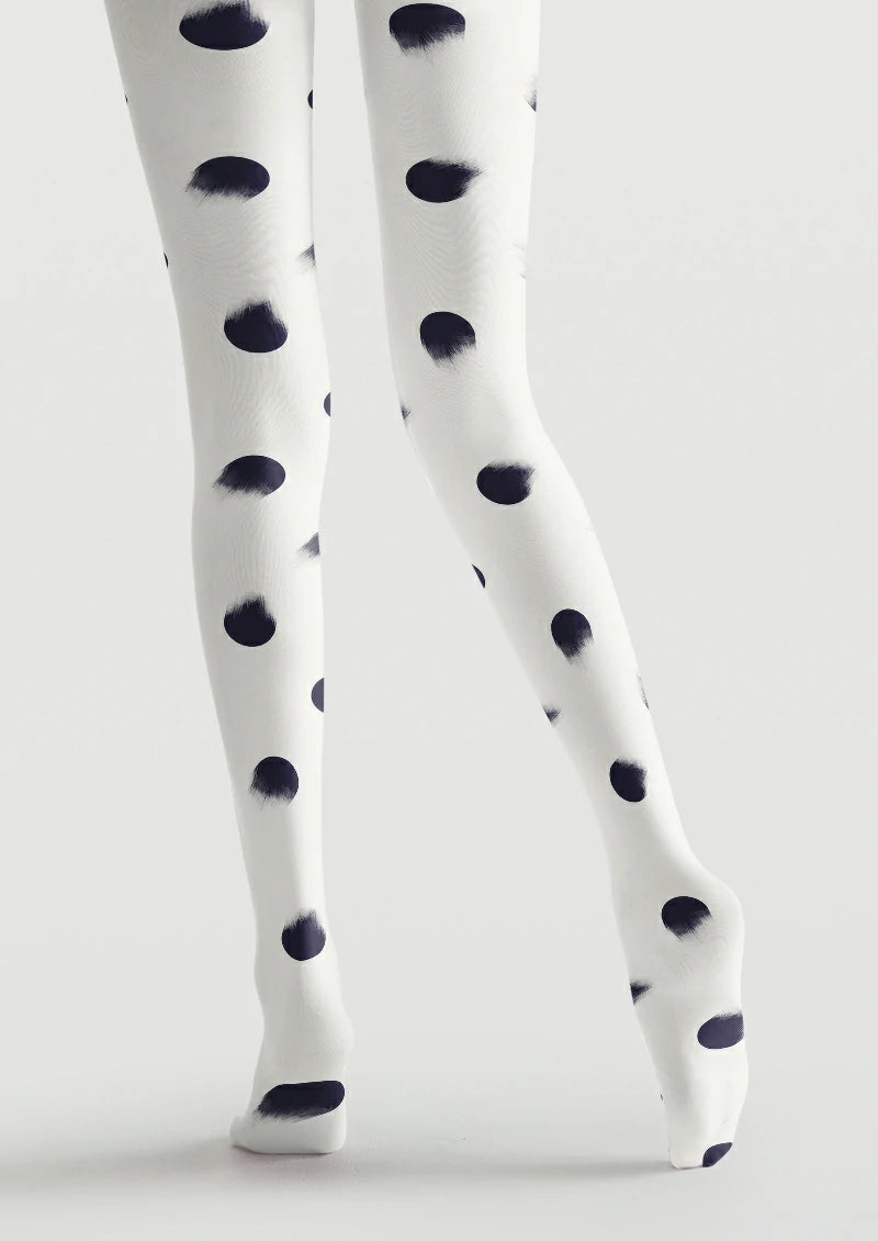 White tights with black polka dot pattern