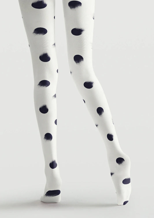 White tights with black polka dot pattern