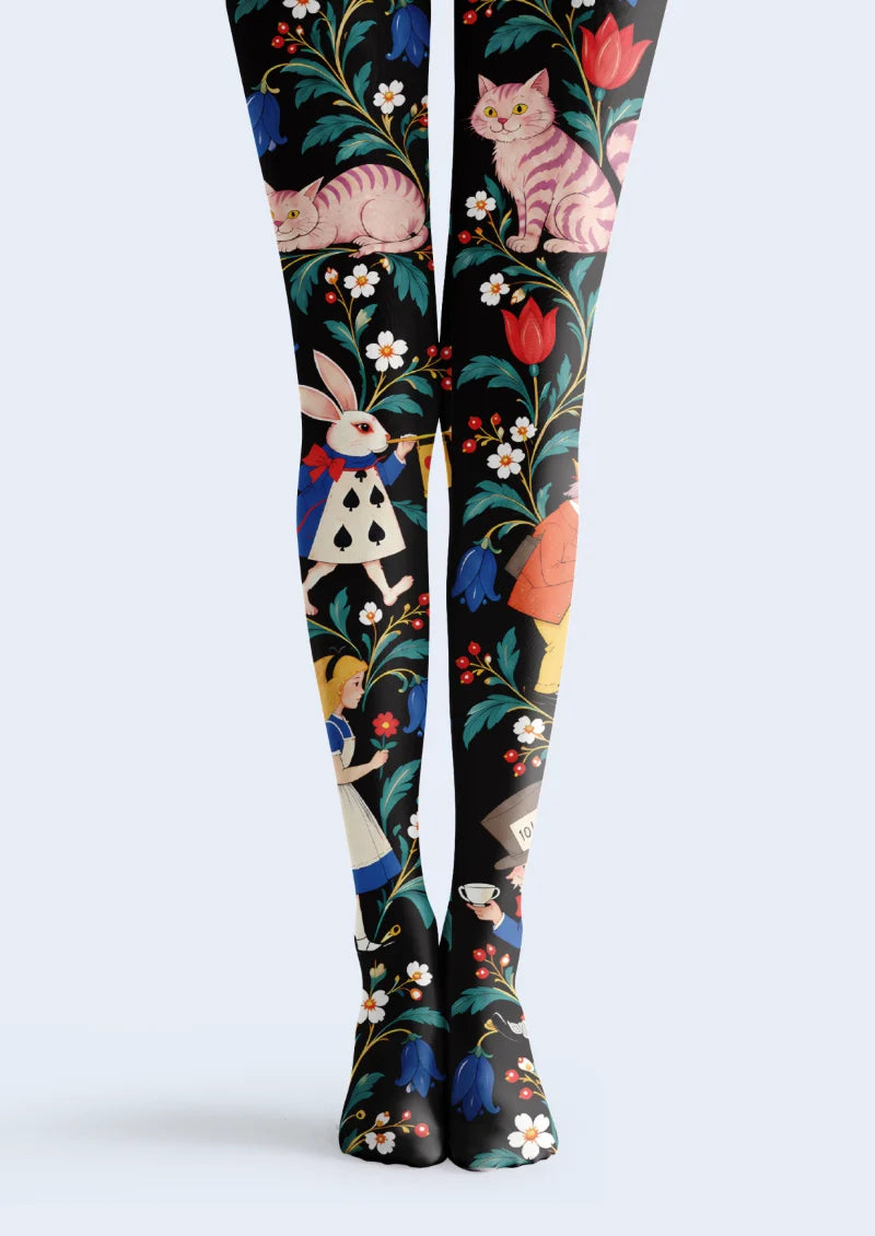 Black Storybook Floral Tights
