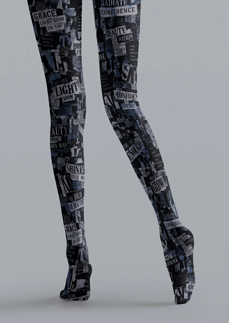 Black Newspaper Collage Tights