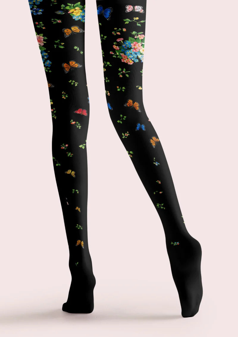 Black Floral and Butterfly Tights