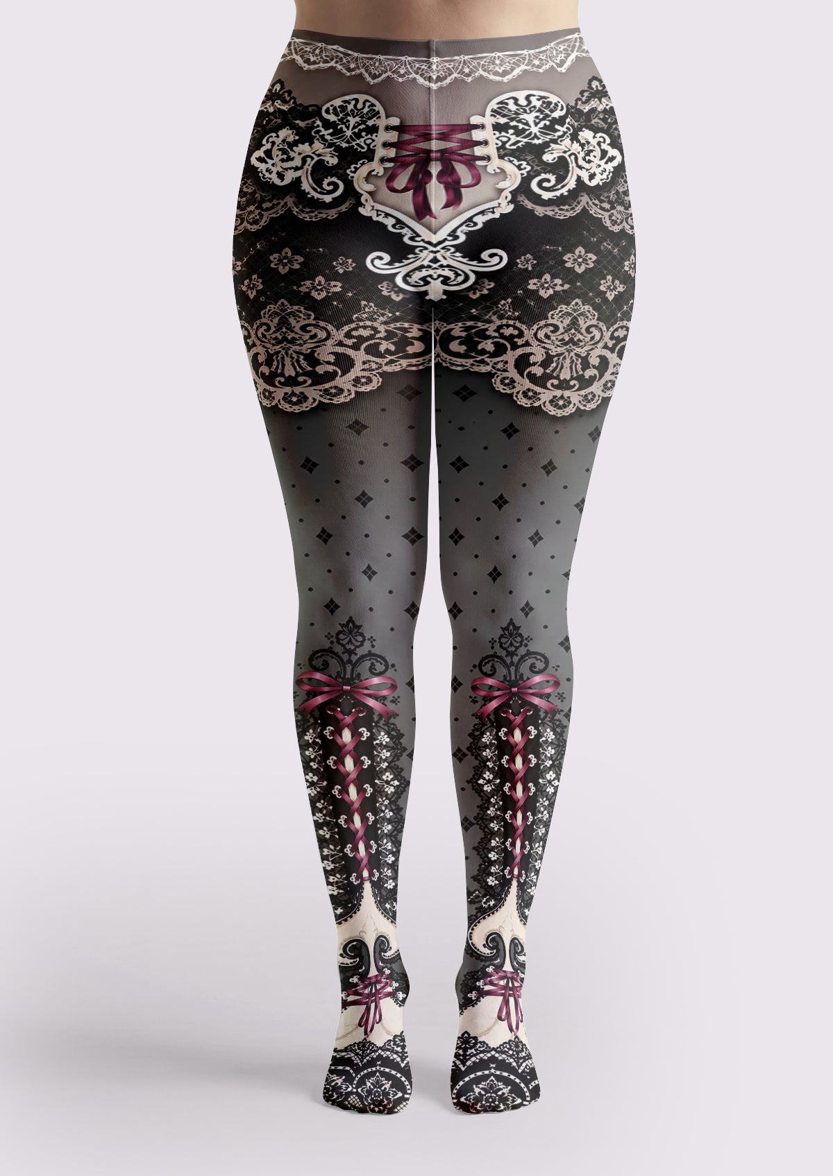 Gray Corset Ribbon Tights