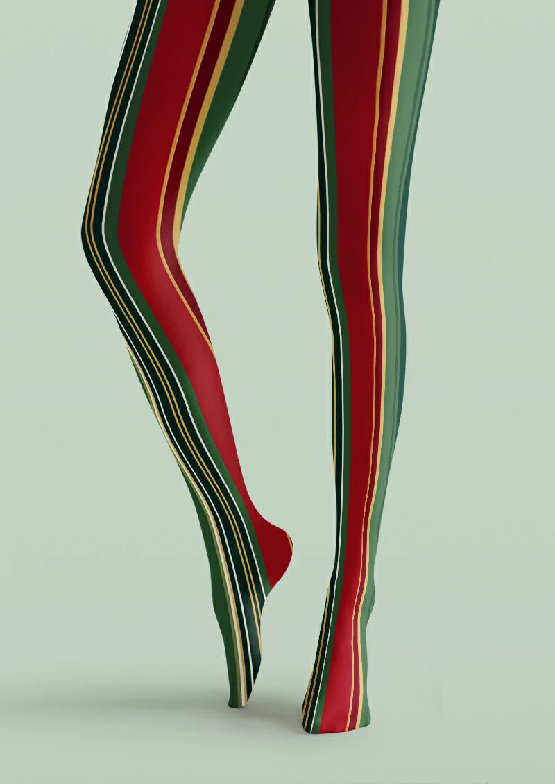 Green Red Stripe Tights