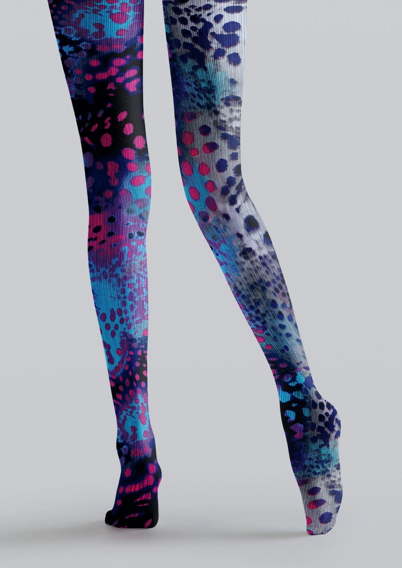 Blue Purple Abstract Animal Print Tights Hosiery Pantyhose