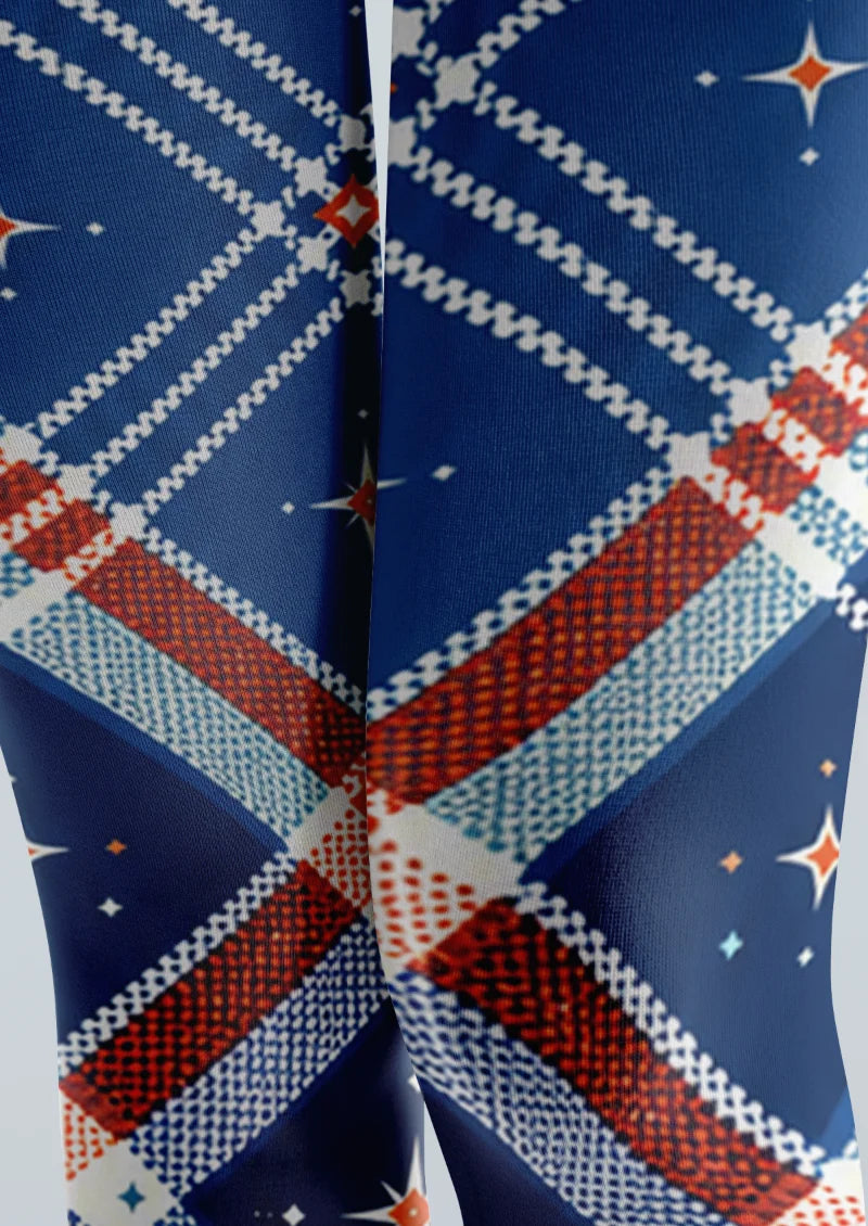 Navy Red Plaid Tights