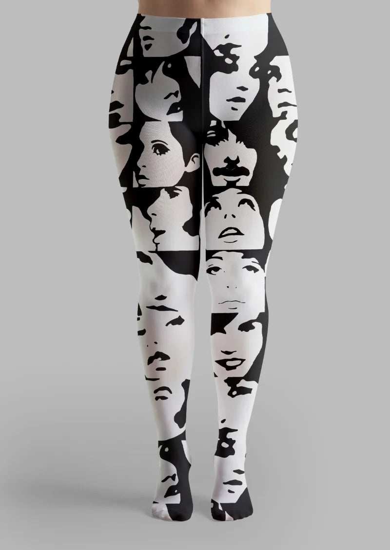 Black and White Face Collage Tights