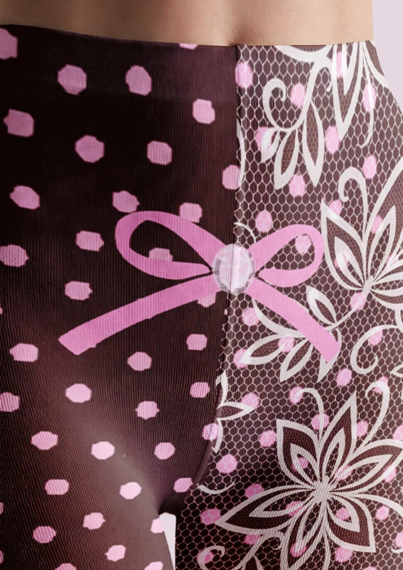 Brown Pink Floral Bow Tights