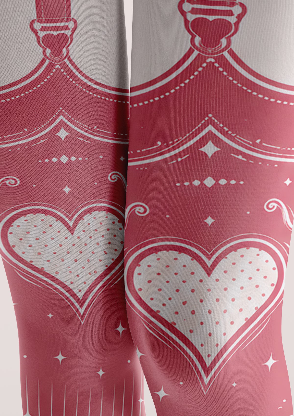 White Pink Heart Garter Tights