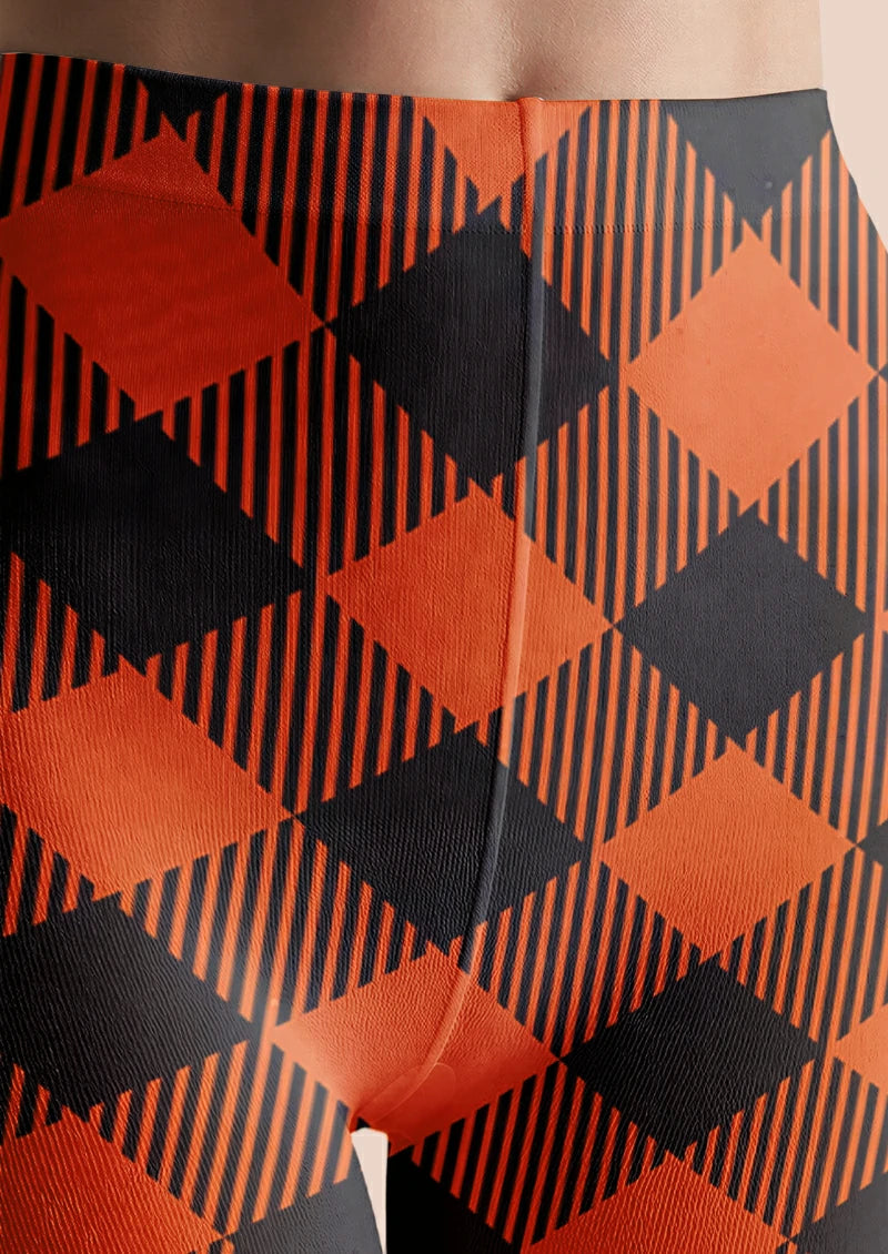 Orange Black Diamond Tights