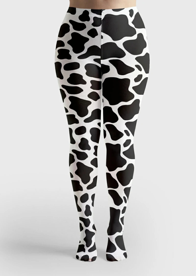 Black White Cow Print Tights