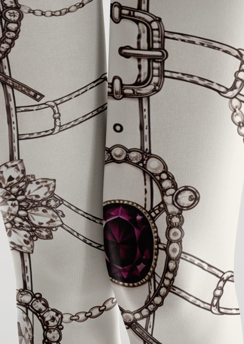 White Jeweled Brooch Tights