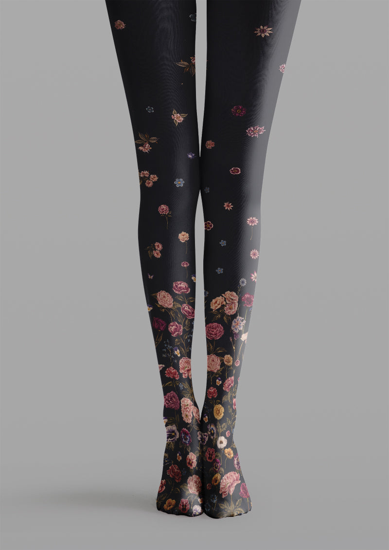 Dark Gradient Floral Print Tights Hosiery Pantyhose