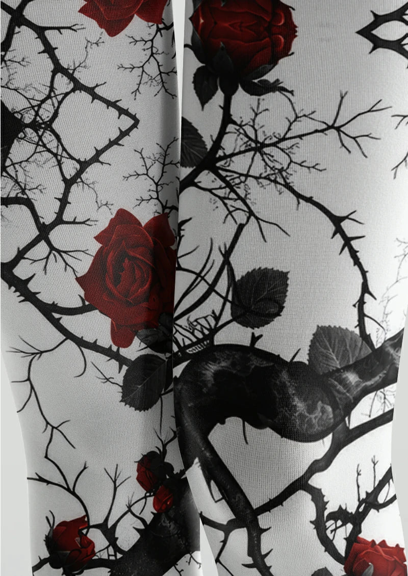 White Red Rose Thorn Tights