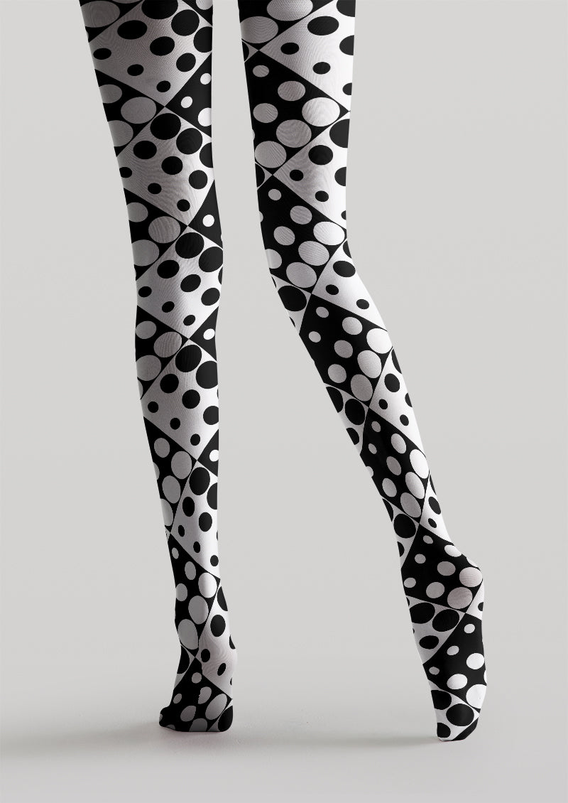 Black White Geometric Polka Dot Plaid Tights Hosiery Pantyhose