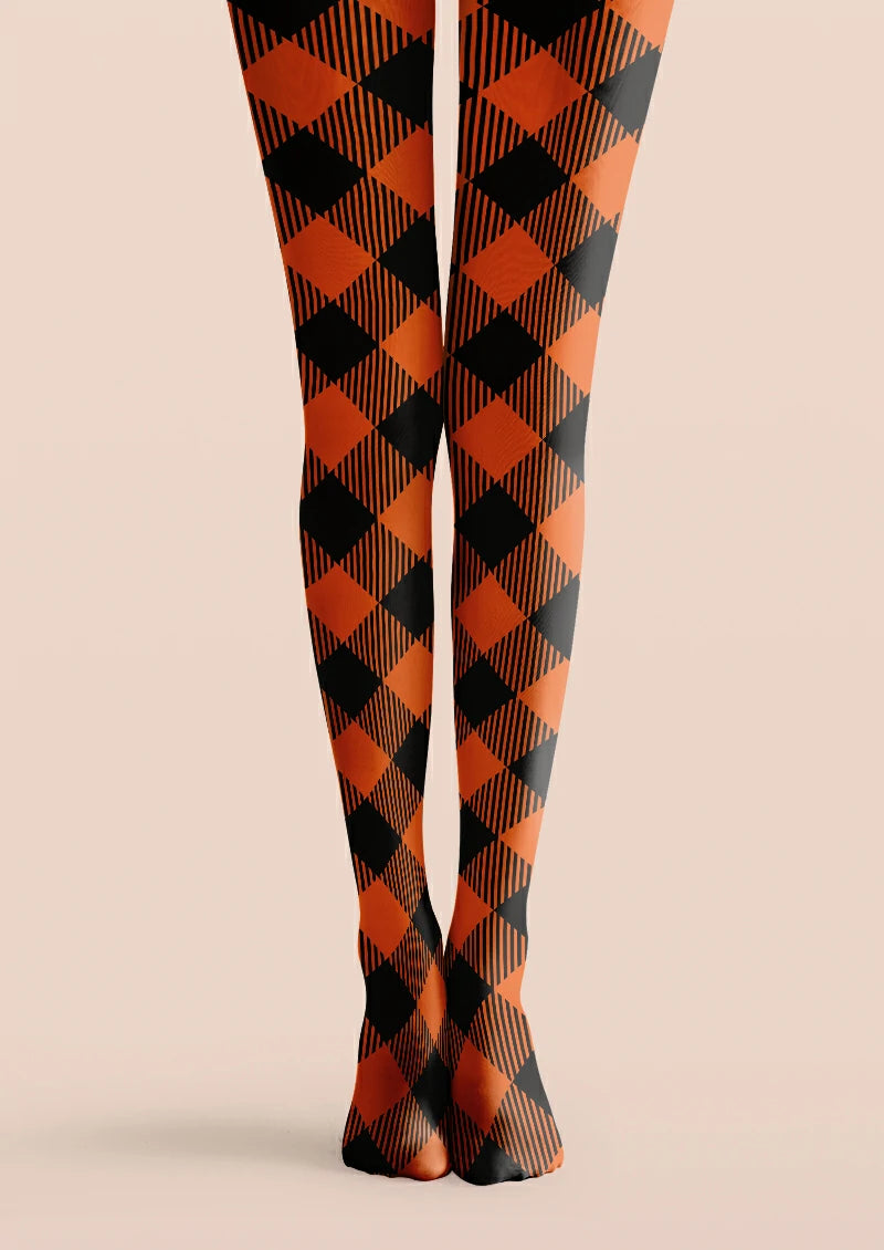 Orange Black Diamond Tights