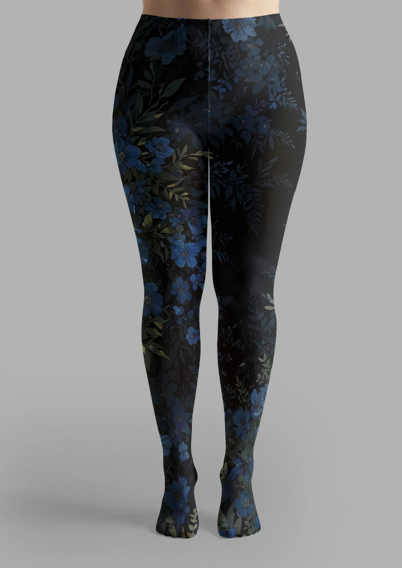Midnight Blue Floral Tights Hosiery Pantyhose
