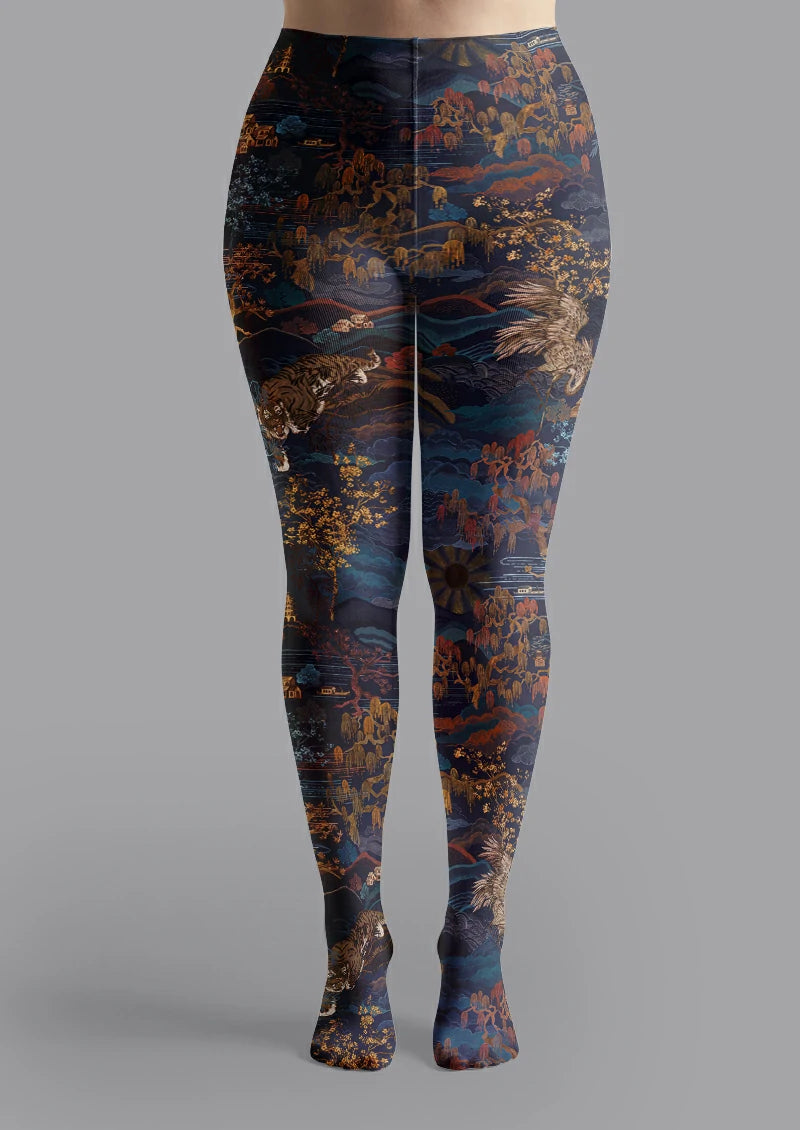 Navy Tiger and Eagle Tights