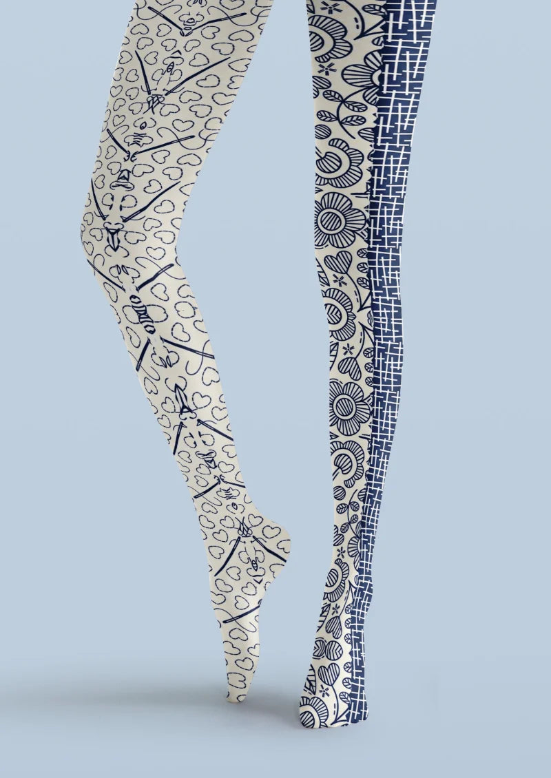 Ivory Floral and Heart Tights