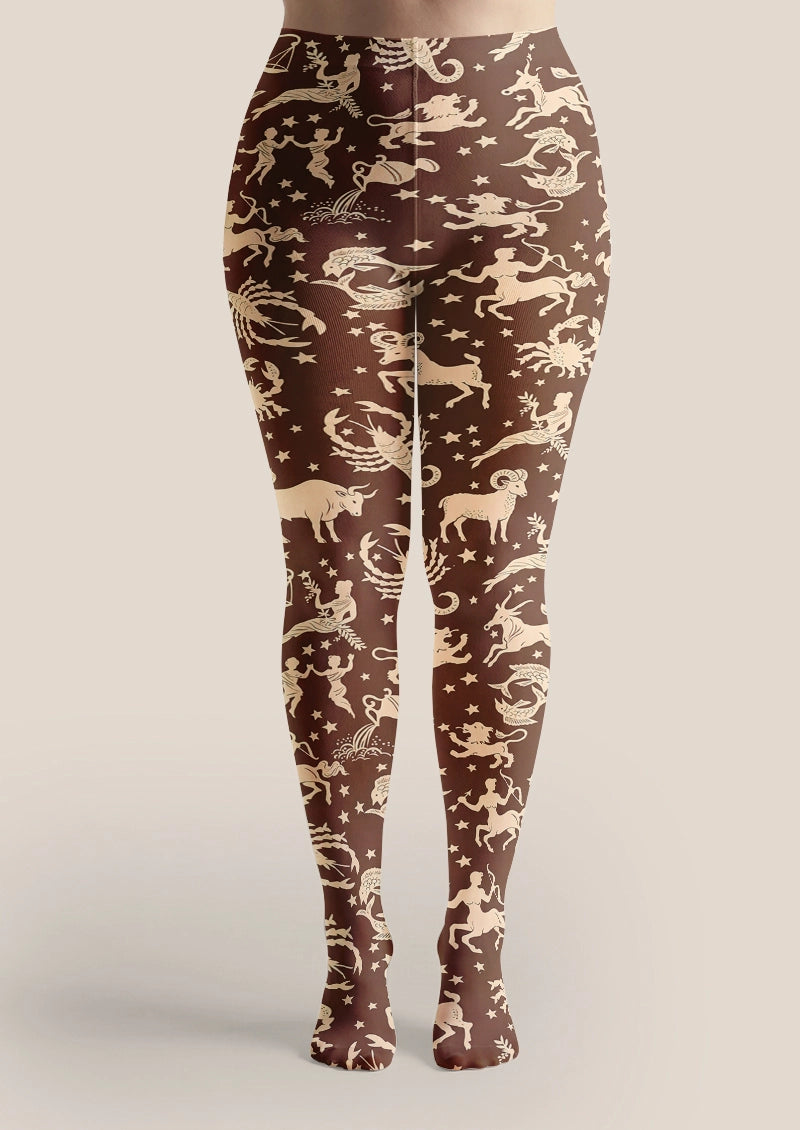 Celestial Zodiac Animal Print Tights Hosiery Pantyhose