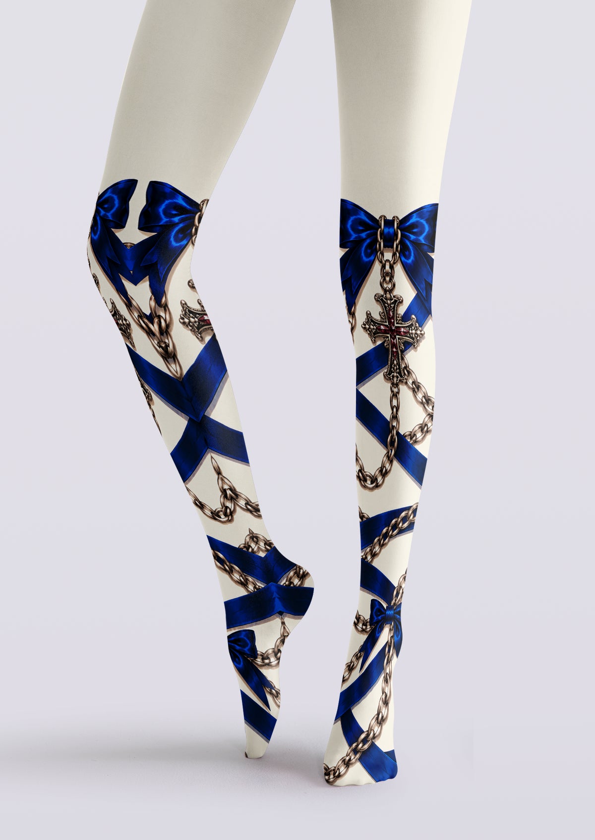 Ivory Blue Bow and Cross Tights