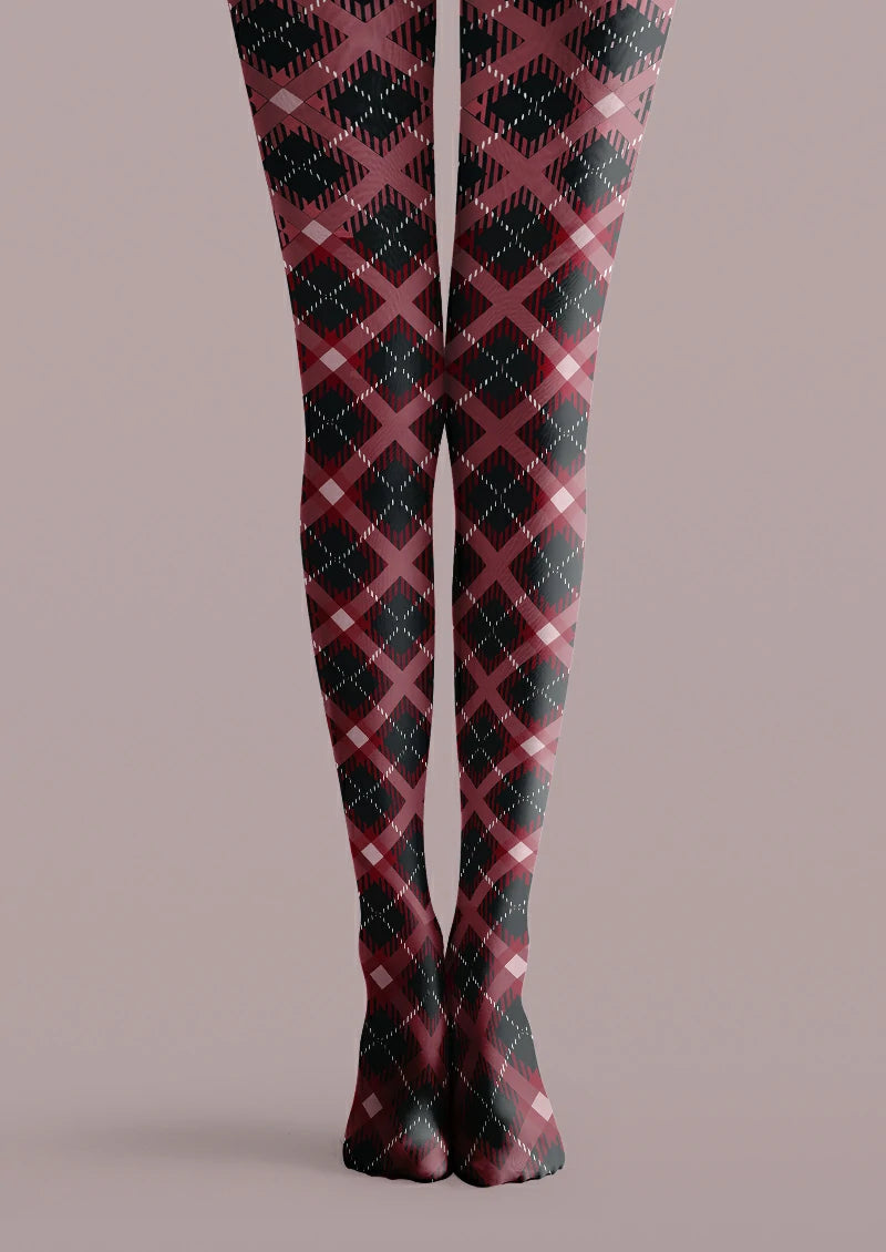 Black Burgundy Argyle Tights