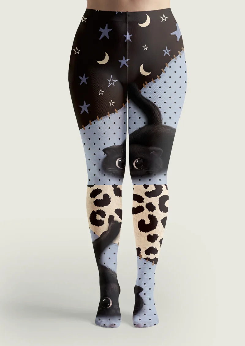 Black Cat Patchwork Tights