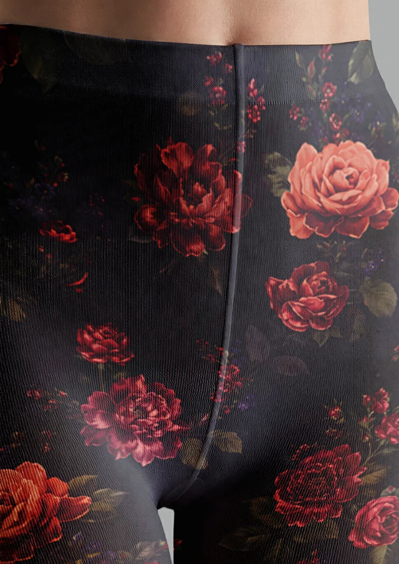 Black Red Rose Tights