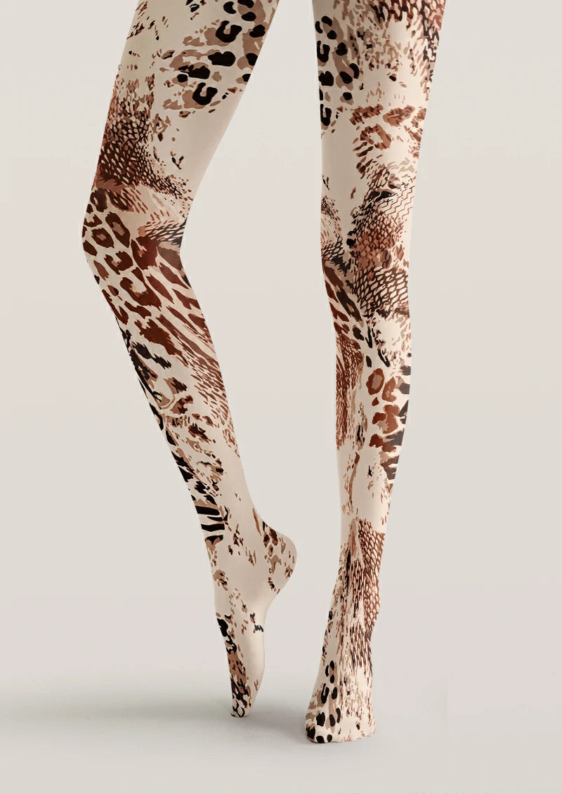 Beige Mixed Animal Print Tights