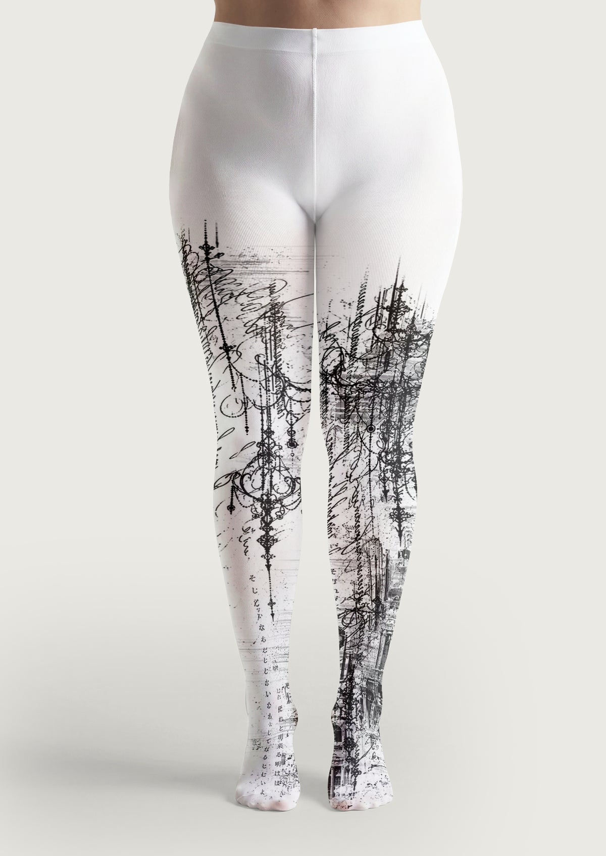 White Tattoo Sketch Tights