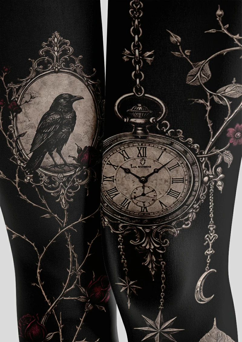 Black Raven Pocket Watch Footless Tights