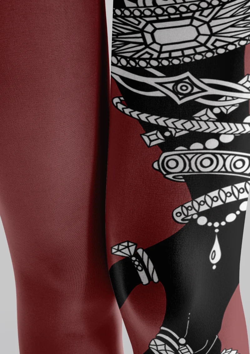 Burgundy Jeweled Silhouette Tights