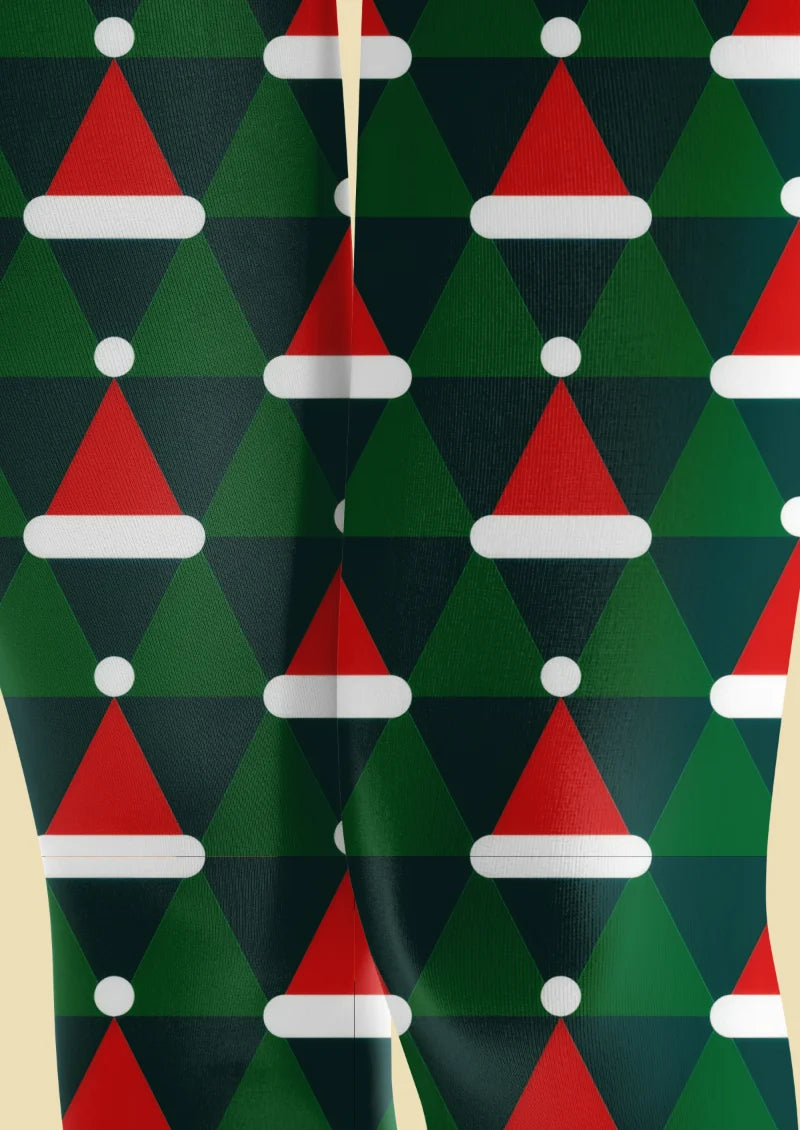 Green Christmas Santa Hat Tights