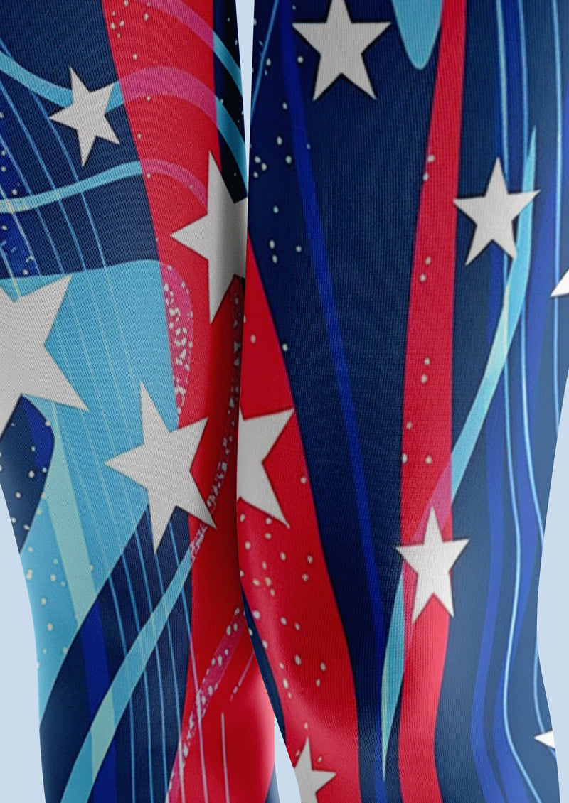 Red Blue Star Swirl Tights Hosiery Pantyhose