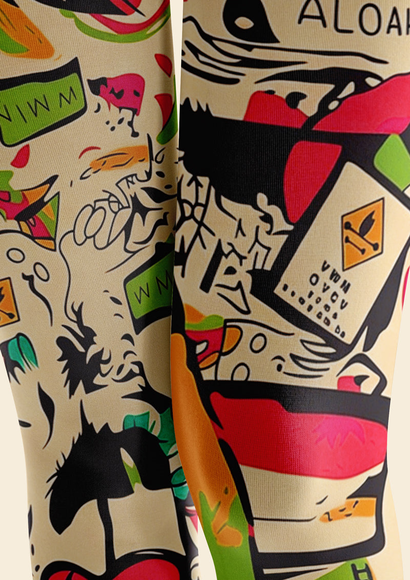 Hawaiian Doodle Print Tights Hosiery Pantyhose