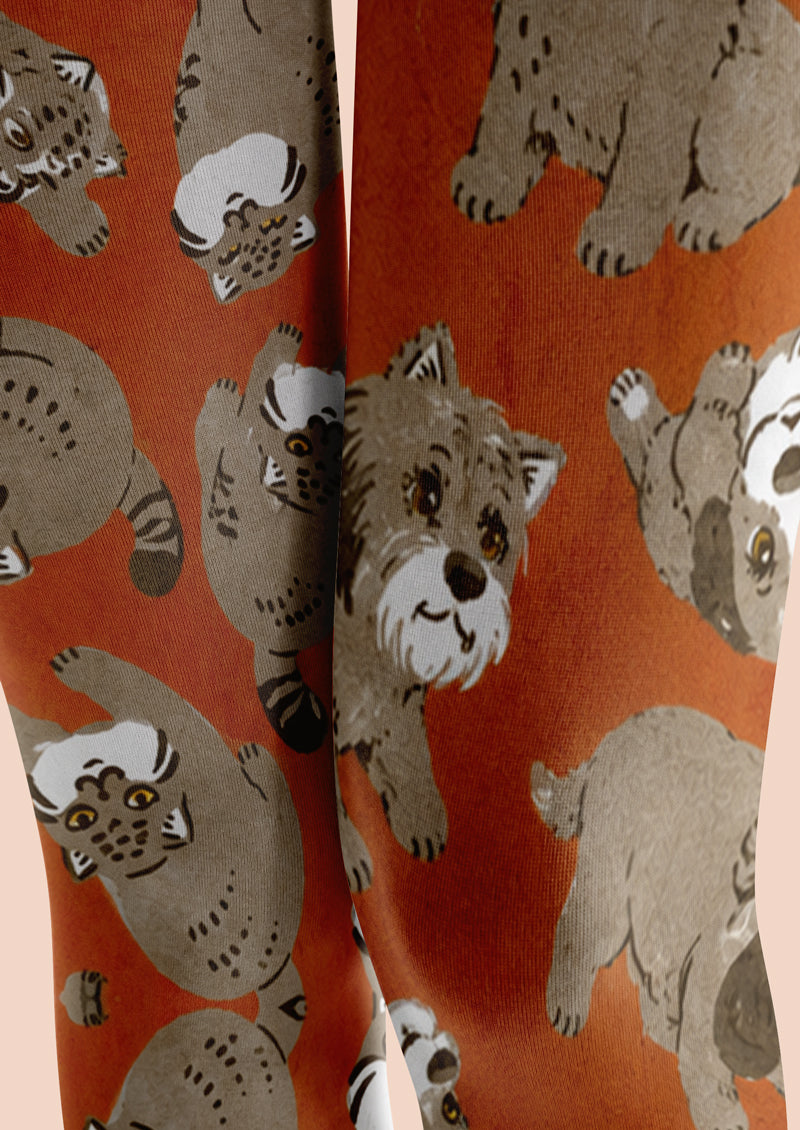 Orange Hand‑Drawn Puppy Print Tights Hosiery Pantyhose