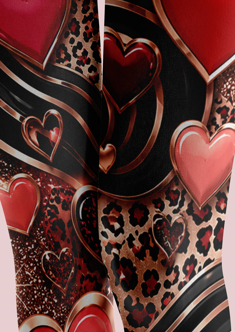 Black Leopard Heart Print Tights Hosiery Pantyhose