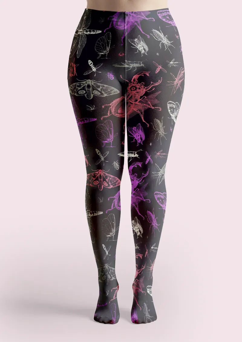 Black Neon Insect Line Art Tights