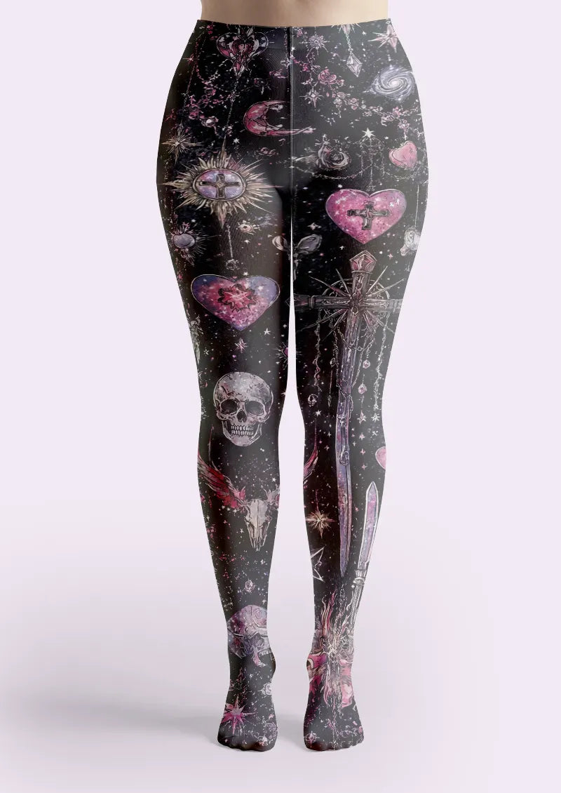Black Pink Skull and Cross Tights