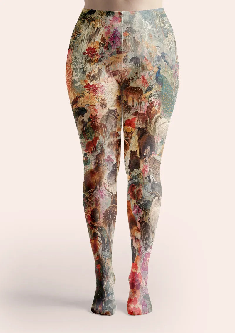 Woodland Animal Floral Tights