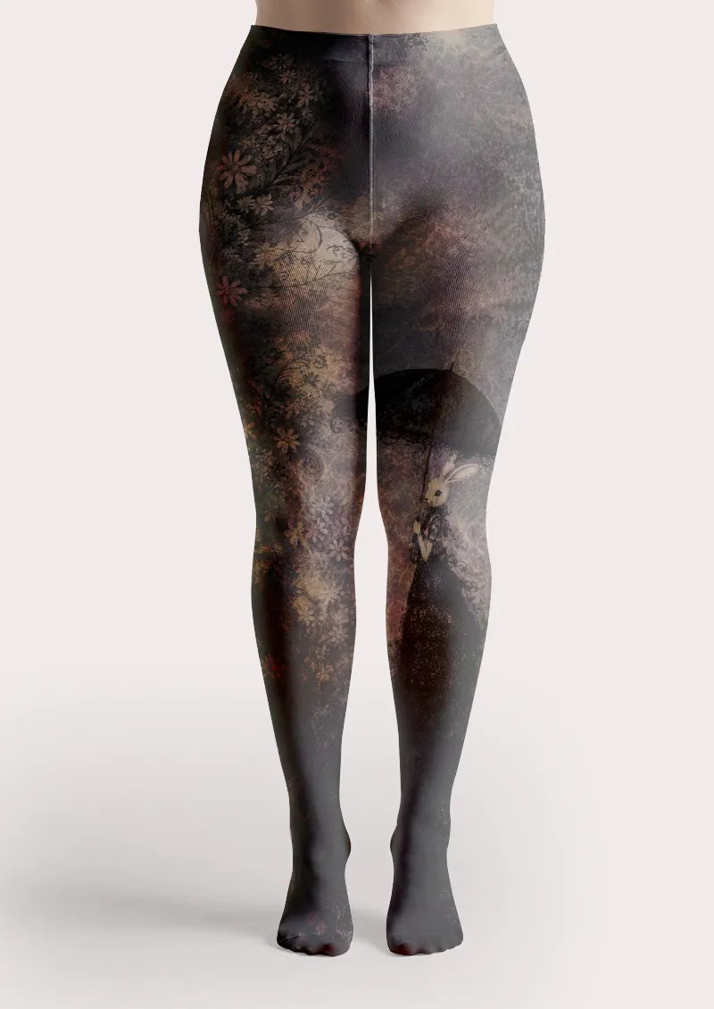 Black Rabbit Floral Tights
