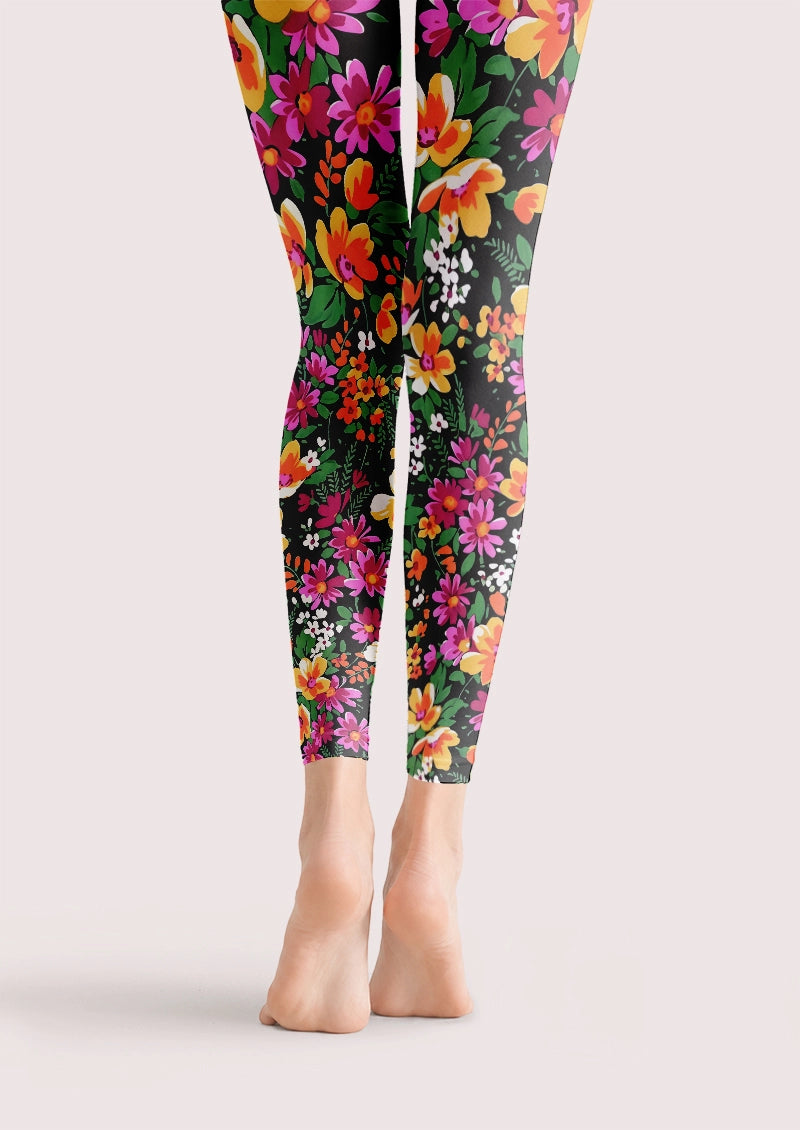 Vibrant Multicolor Botanical Floral Print Footless Tights Hosiery Leggings