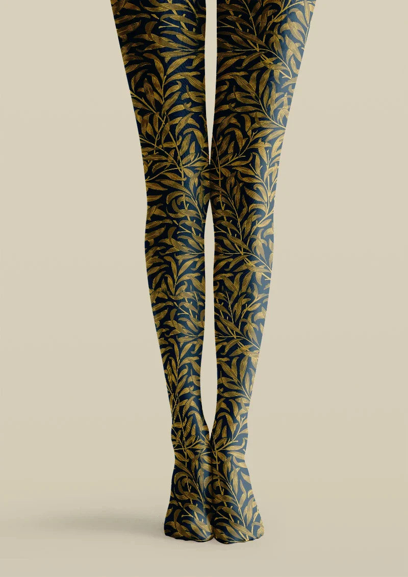 Golden Botanical Pattern Tights Hosiery Pantyhose