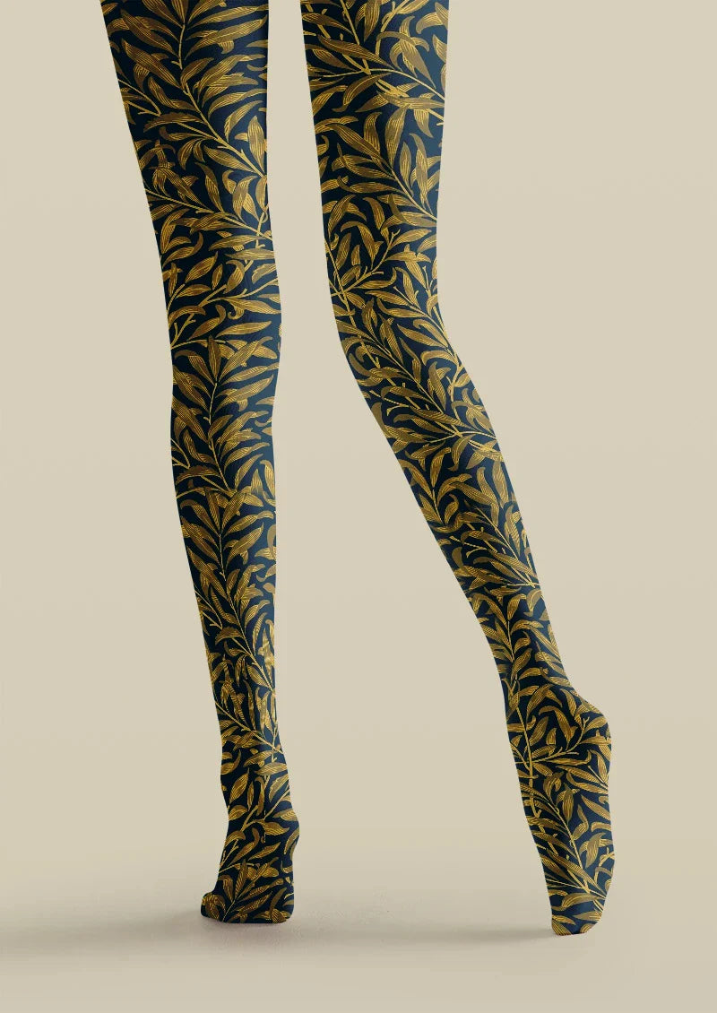 Golden Botanical Pattern Tights Hosiery Pantyhose