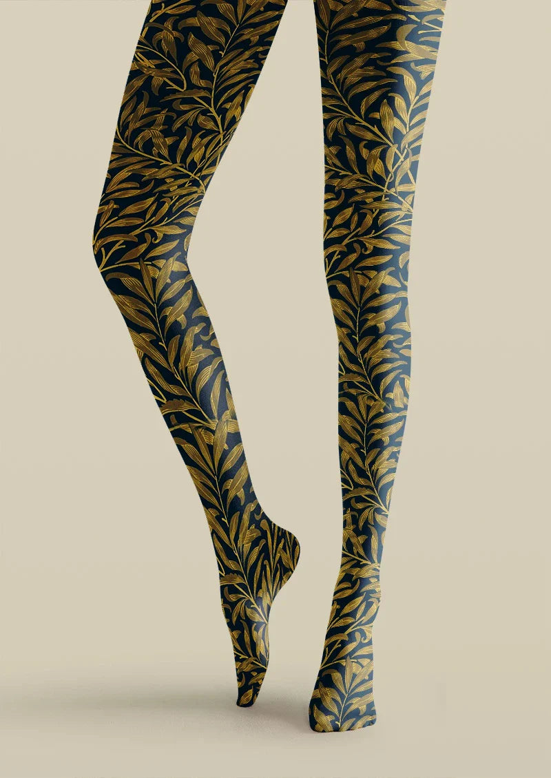 Golden Botanical Pattern Tights Hosiery Pantyhose