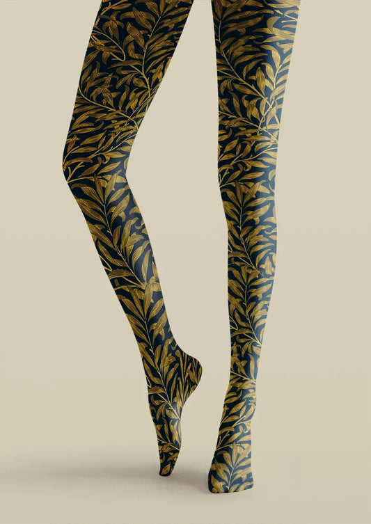 Golden Botanical Pattern Tights Hosiery Pantyhose