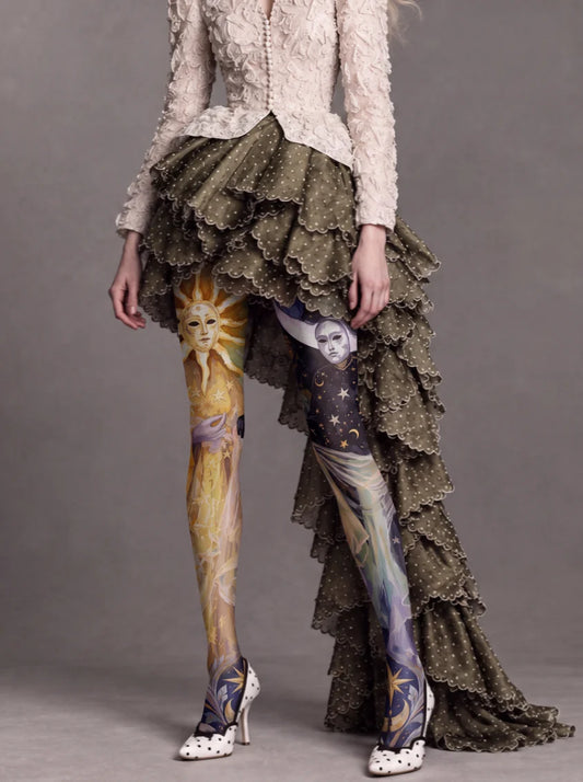 Multicolor Sun Moon Masquerade Tights