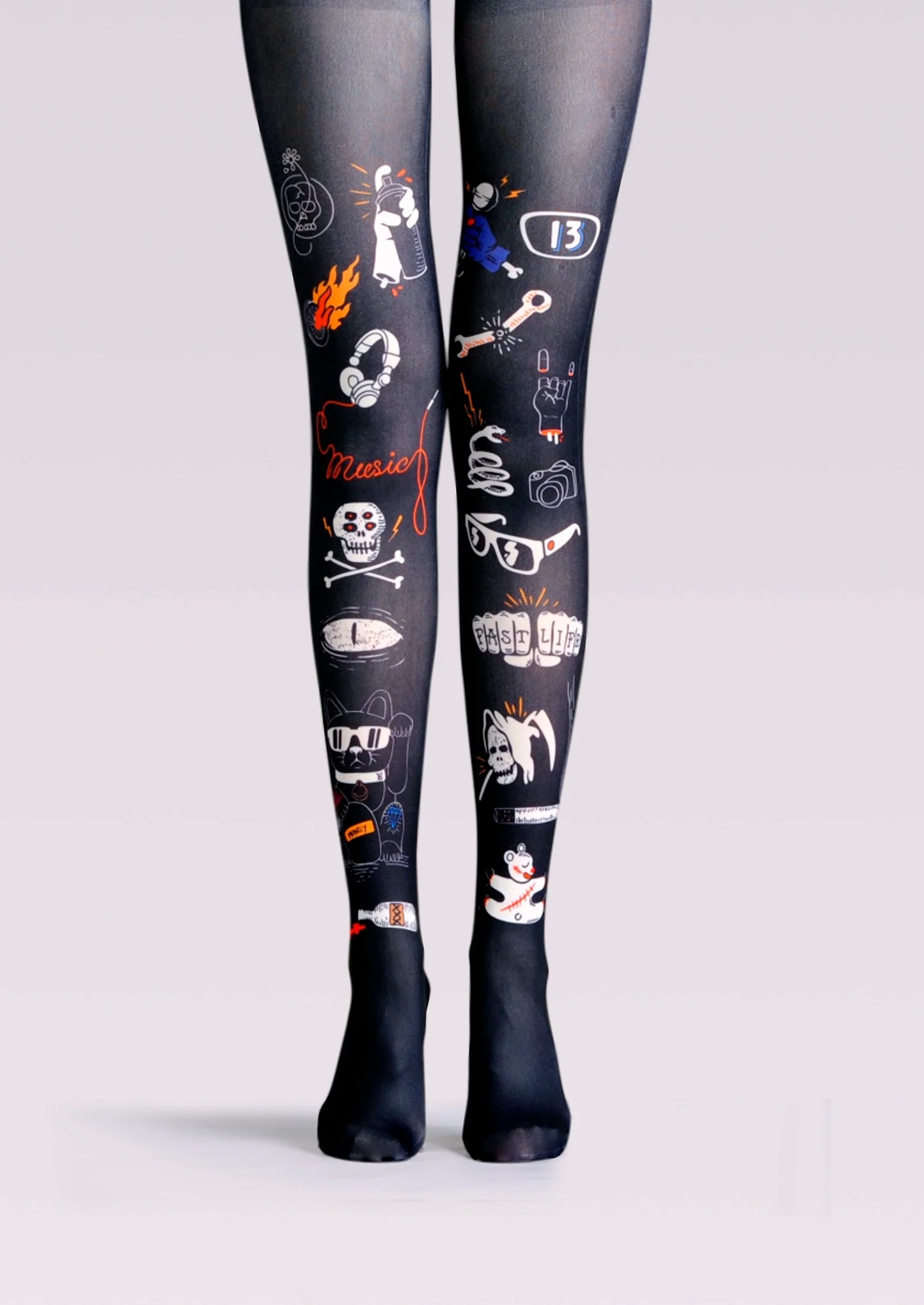 Street art Print Tights Personality Pantyhose/Tights [Necro Cat]
