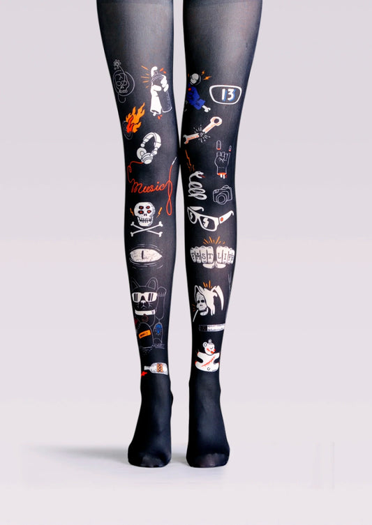 Street art Print Tights Personality Pantyhose/Tights [Necro Cat]