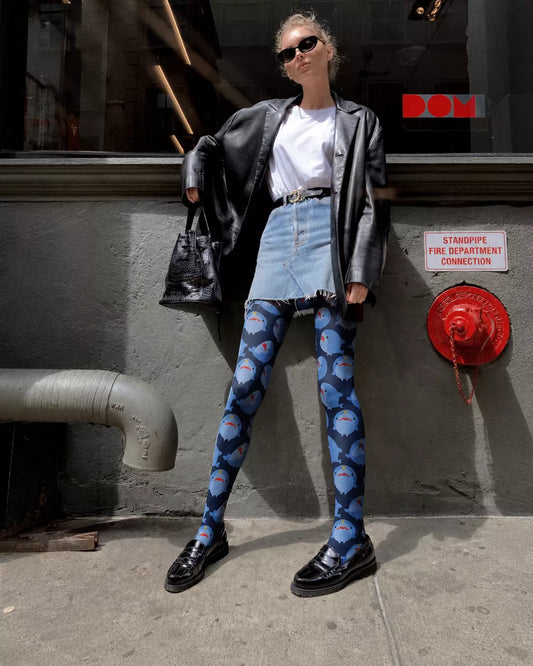 Cute Shark Cartoon Ocean Print Tights Hosiery Pantyhose